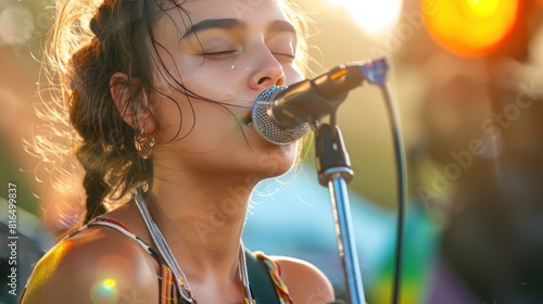 beautiful young rock singer On the concert stage 