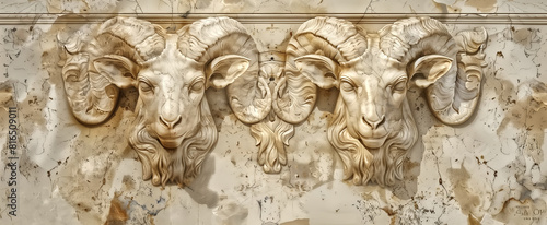 panel wall art, marble background with Aries designs , wall deco