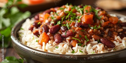A Mouthwatering Plate of Red Beans and Rice. Concept Food Photography, Cajun Cuisine, Dinner Inspiration, Delicious Meal Ideas