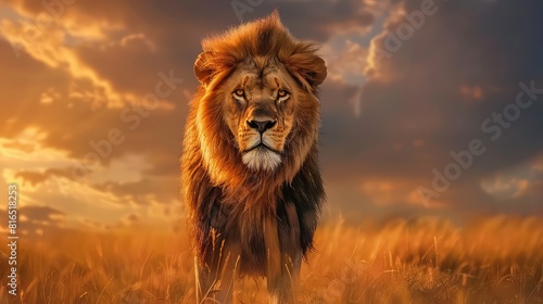 An inspiring image showcasing the majestic presence of a lion in its entirety, with its powerful stance and noble expression captured against a mesmerizing background.