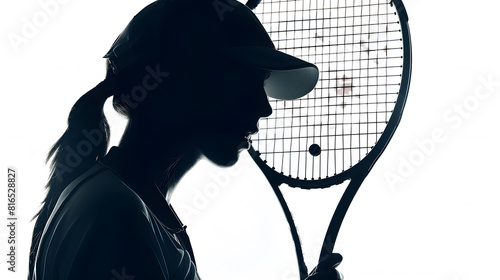 one woman tennis player sadness in studio silhouette isolated on white background : Generative AI