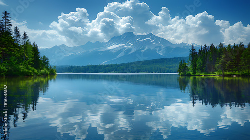 Magnificent mountain lake in National Park High Tatra. Dramatic scenes. Strbske pleso, Slovakia
