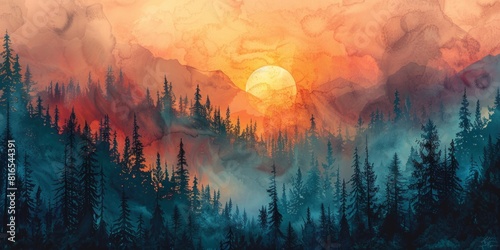 sunrise over mountain forest