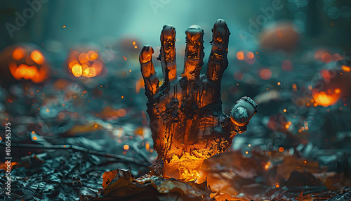 A hand is shown in a bloody, burnt, and charred state by AI generated image
