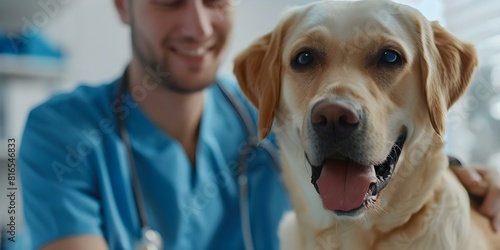 Veterinarian with dog in clinic focused on pet care and health. Concept Veterinarian Care, Pet Health, Dog Clinic, Animal Wellness, Vet and PetBond