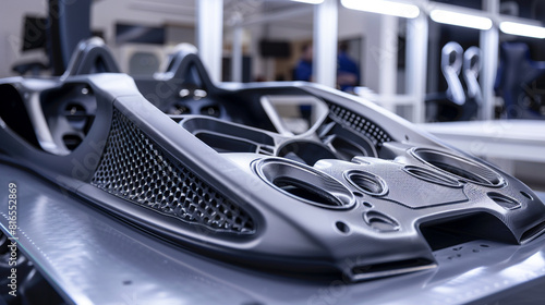 3D printed automotive component such as a prototype car body panel or interior trim piece highlighting the role of additive manufacturing in automotive engineering for rapid prototyping