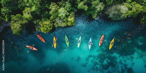 Aerial view of kayaks in open waterc