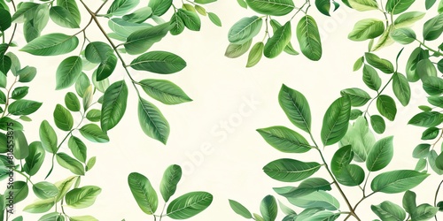 Natural pattern of tamarind thin branches with green leaves