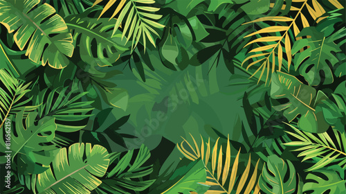Horizontal background with green tropical leaves 