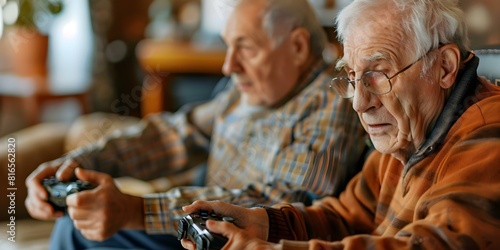 Senior Men Bonding Over Video Games: Background Image of Game Controllers. Concept Senior Men, Video Games, Bonding, Game Controllers, Background Image