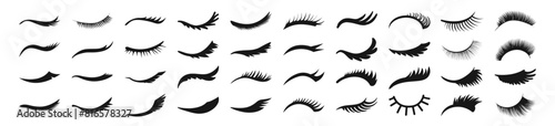 Long black lashes vector set illustration. Pretty beauty closed eyes girl with shiny beautiful black eyelashes.