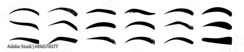 Classic eyebrows, brow makeup shaping vector illustration set. Cartoon eyebrows shapes, thin, thick and curved eyebrows.