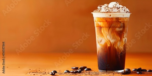 Delicious Iced Pumpkin Spice Cold Brew Coffee on Orange Background, Isolated. Concept Food and Drink, Pumpkin Spice, Cold Brew, Coffee, Orange Background, Isolated