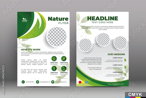 Editable Green Flyer templates. Nature green leaf, environment design. Size A4 CMYK Vector illustration 