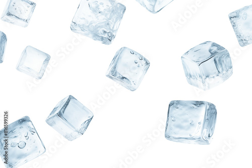 Levitation of ice cubes isolated on transparent background.