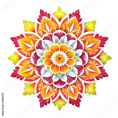 Traditional Diwali Rangoli Design with Vibrant Colors Isolated Without Background