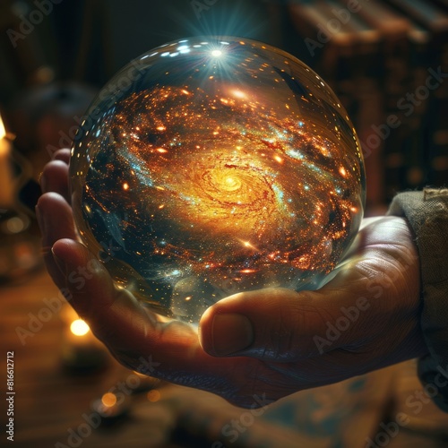 A galaxy forming within a wizard's crystal ball.