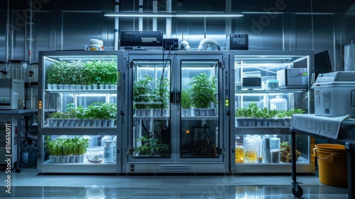 A laboratory with automated irrigation systems for cannabis plants