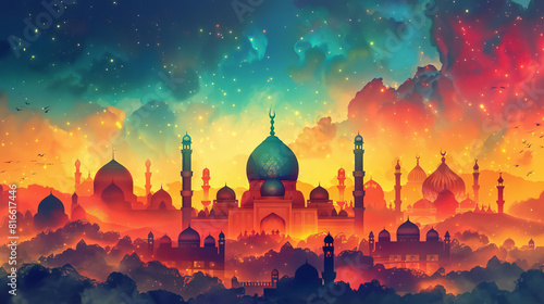 Animated digital art of Eid traditions vibrant depiction of cultural celebration