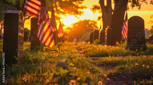 Tombstones and flags for Memorial Day