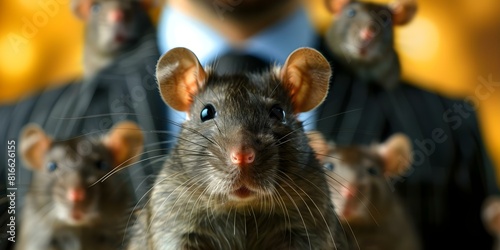 Symbolism of Rats in Suits in the Office Reflecting Challenging Work Conditions and the Rat Race. Concept Rats in Suits, Work Conditions, Rat Race, Symbolism, Office Environment