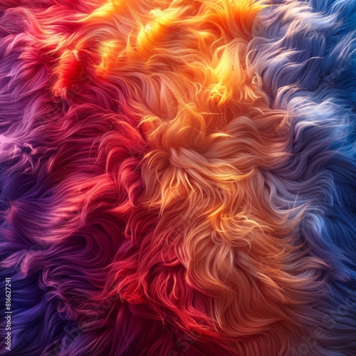 Lifelike Vibrant Multicolored Fuzzy Plush Textured Background. Vivid, Cozy, Tactile, Luxurious Pattern for Banner, Wallpaper or Fabric Design