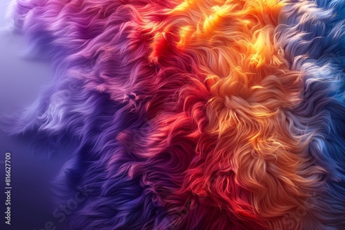 Lifelike Vibrant Multicolored Fuzzy Plush Textured Background. Vivid, Cozy, Tactile, Luxurious Pattern for Banner, Wallpaper or Fabric Design