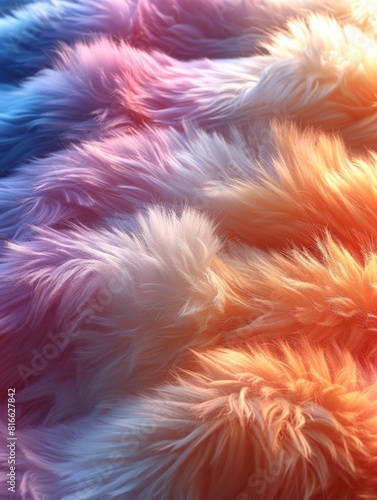 Lifelike Vibrant Multicolored Fuzzy Plush Textured Background. Vivid, Cozy, Tactile, Luxurious Pattern for Banner, Wallpaper or Fabric Design