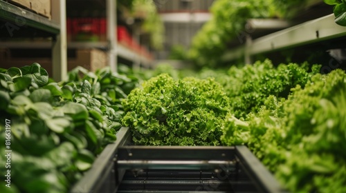 Close-up of a conveyor belt moving organic vegetables for packaging and export
