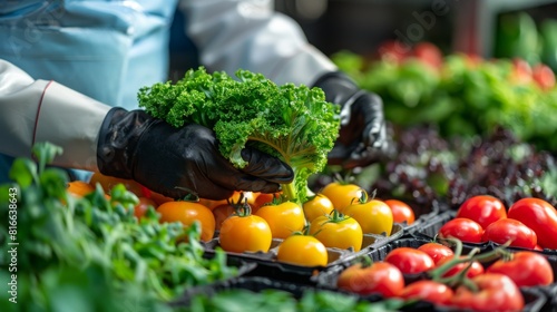 Close-up of organic vegetables being inspected for export quality