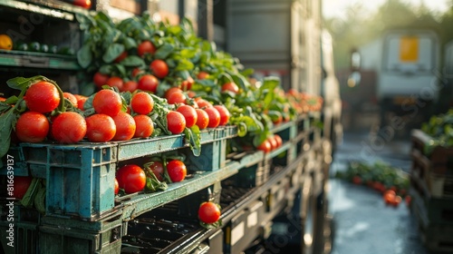 Close-up of organic vegetables being loaded onto an export truck