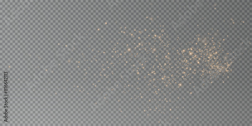 Gold sparkling dust with gold sparkling stars on a transparent background.Glittering texture. Christmas effect for luxury greeting rich card. Gold dust PNG. 