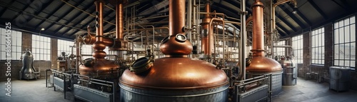 The copper stills of a distillery.