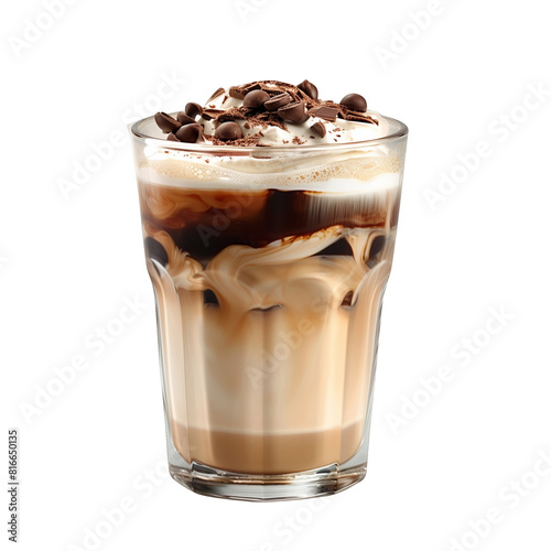 ice latte coffee with choco topping. Isolated on transparent background with clipping path 