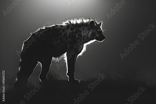 Powerful Hyena Silhouette Prowling in the Moonlit Darkness with Intense Presence