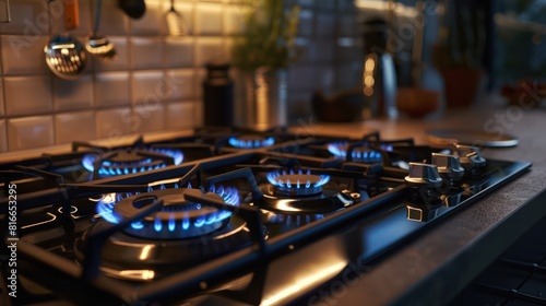 Floor-mounted gas stove In a convenient, clean, modern kitchen