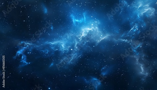 blue nebula in space, starry sky, dark background
