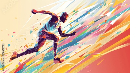 Vector graphic of a geometric runner in full sprint con