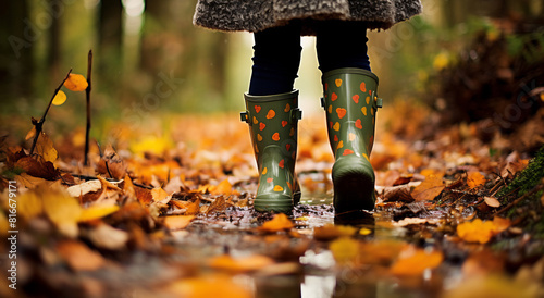 Childhood Autumn Joy: Colorful Boots on the Forest Floor