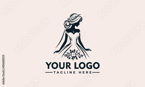 woman wedding dress vector logo illustration woman bride in a bridal wedding dress illustration vector logo