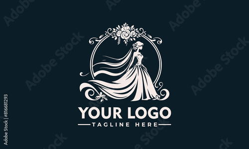 woman wedding dress vector logo illustration woman bride in a bridal wedding dress illustration vector logo