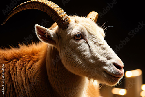 Close-up portrait of a brown goat on a farm wearing a look of curiosity