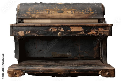 A printer with a rustic and vintage design isolated on transparent background, png file