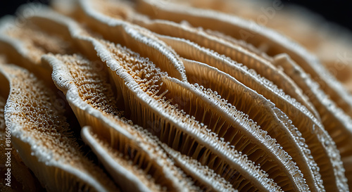 Detailed close up of the gills on the underside of a mushroom. Macro photography shot 