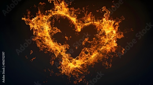 A striking image of a heart made of bright flames set against a dark backdrop, symbolizing intense emotion or passion.