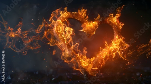 A striking image of a heart made of bright flames set against a dark backdrop, symbolizing intense emotion or passion.