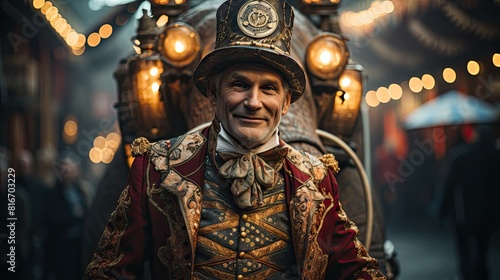 Extravagant Circus Performance Featuring Charismatic Ringleader in Vintage Costume