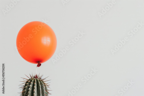 A fragile balloon on a sharp prickly cactus. Fragility and protection concept