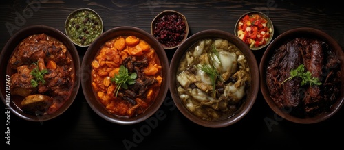A variety of offal dishes Copy space image