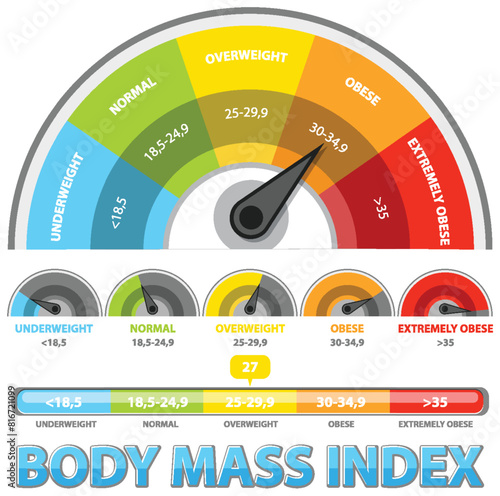 Colorful BMI scale with categories and ranges